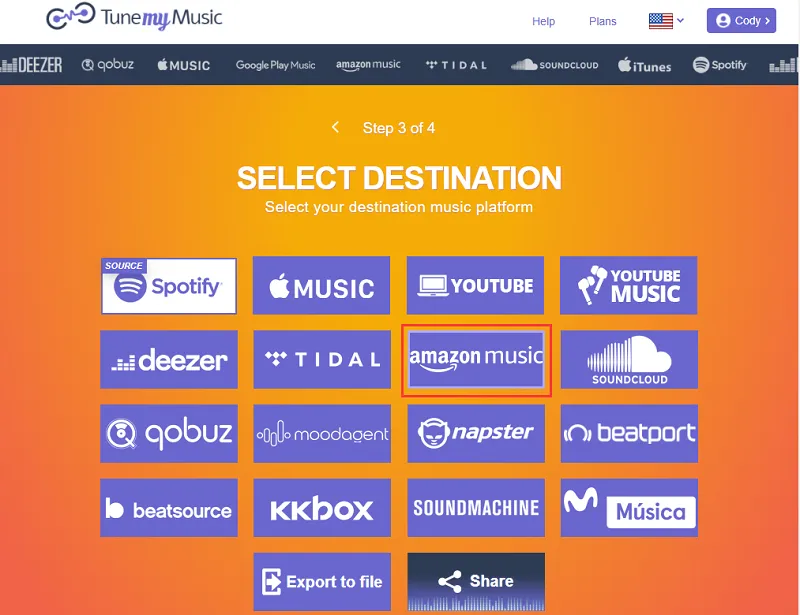 Transfer Spotify Playlist to Amazon usic 3 /spotify-playlist-to-amazon-music/images/TuneMyMusic-select-destination.webp