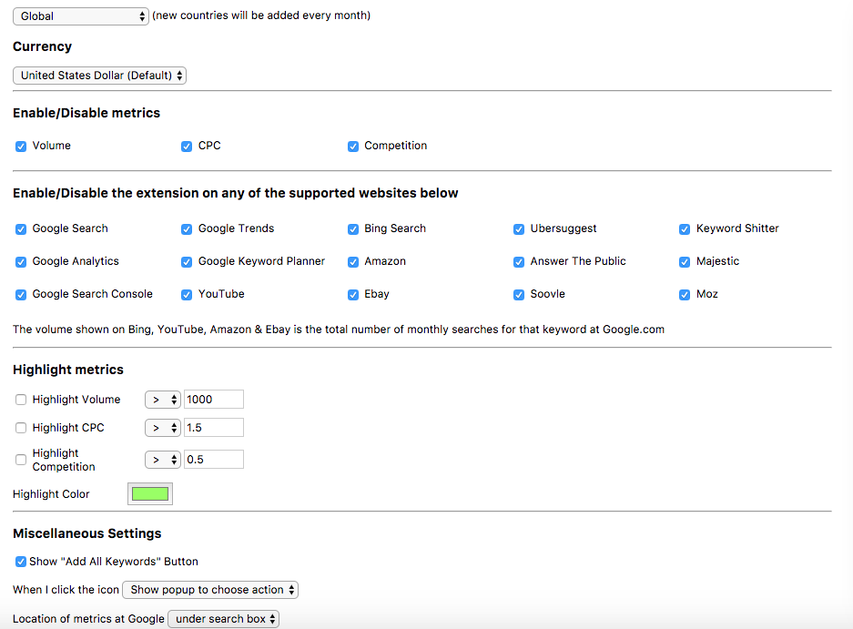where to show search volume data