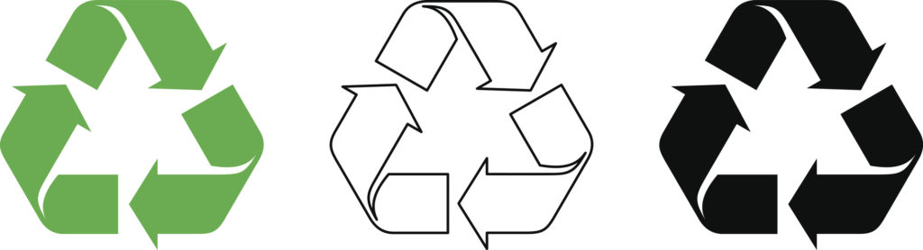Set of black and green recycle symbols isolated on a white background.