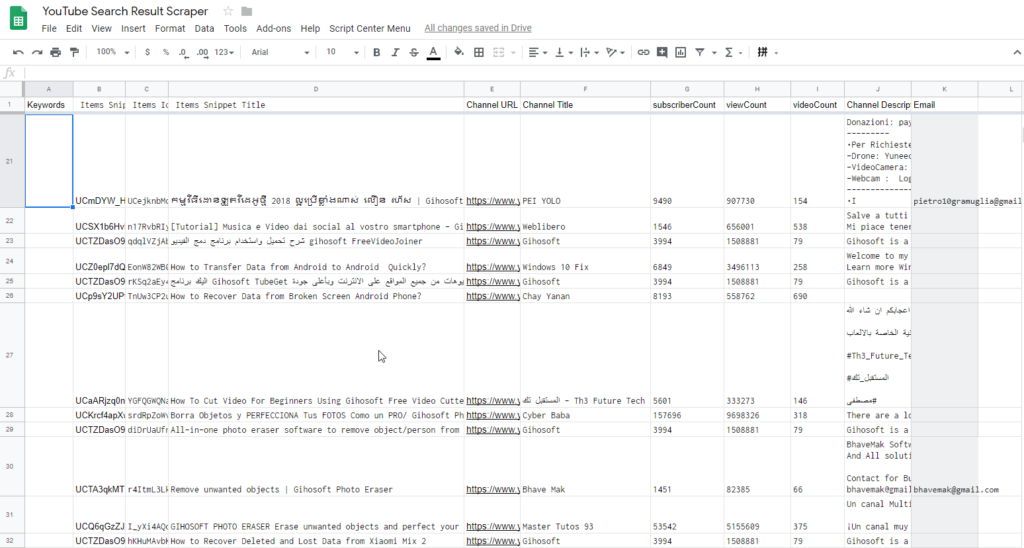 Scrape YouTube Data Using Google Spreadsheet