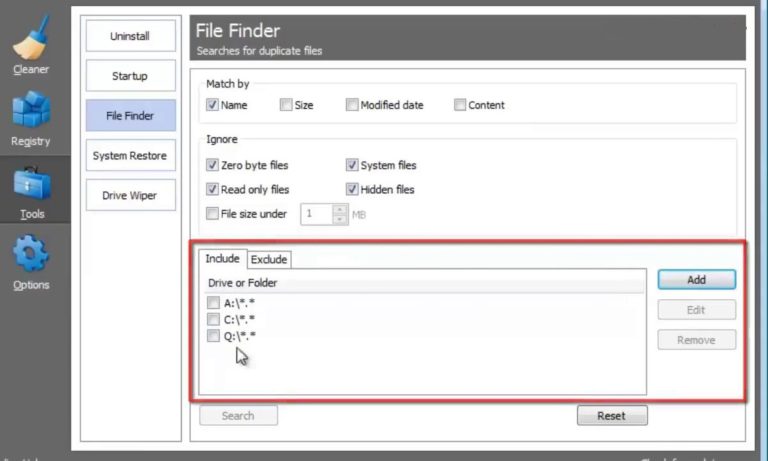 ccleaner duplicate finder faq