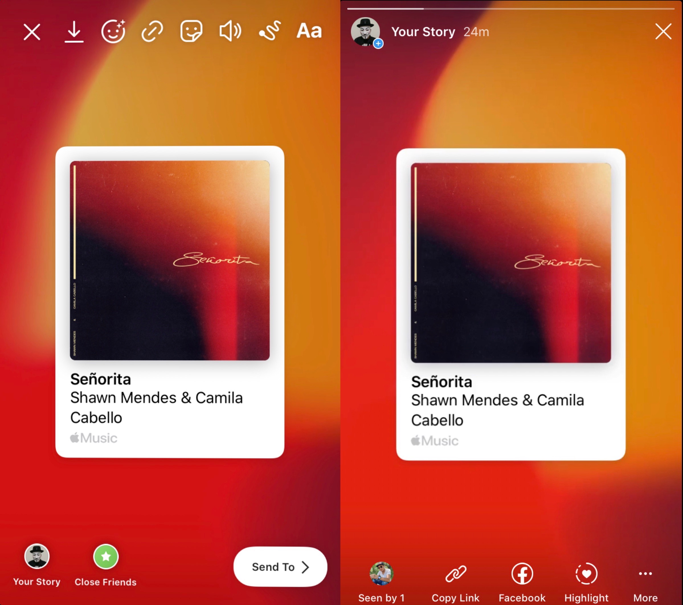 Share Songs from Apple Music to Instagram Story - Chrunos