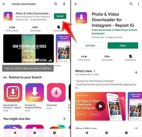 download instagram video in gallery