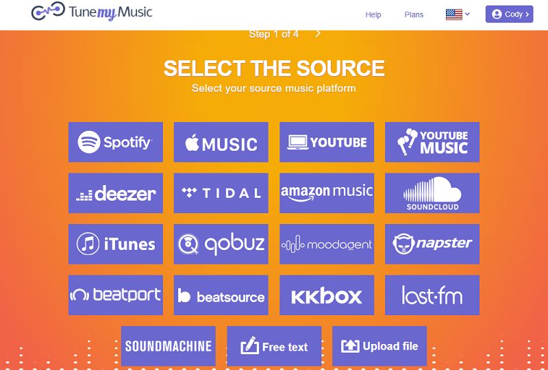 TuneMyMusic Select Source