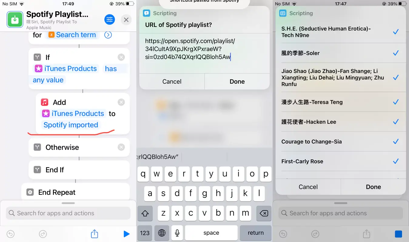 Spotify Playlist to Apple Music shortcut