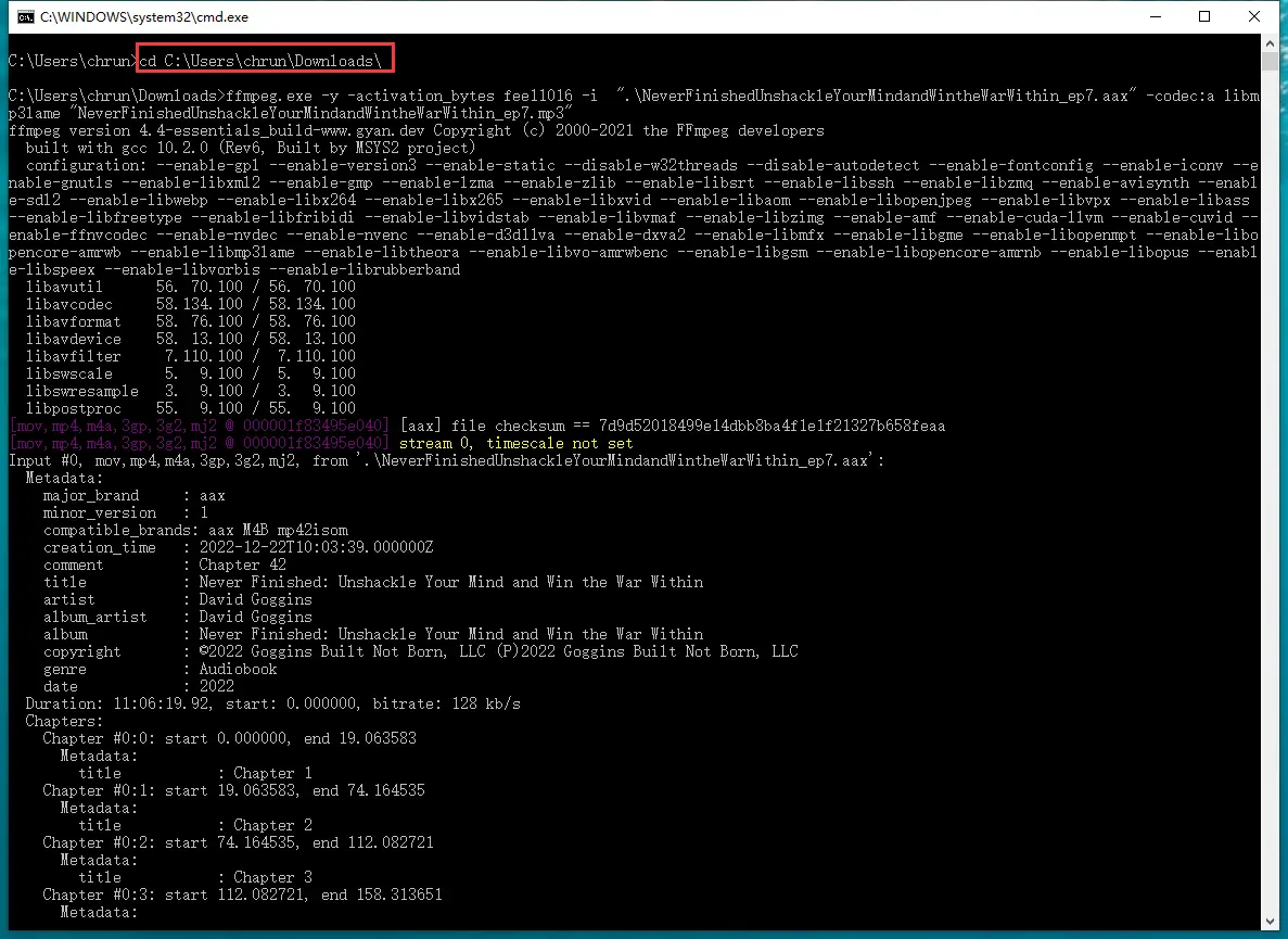 FFmpeg Convert Audible to MP3