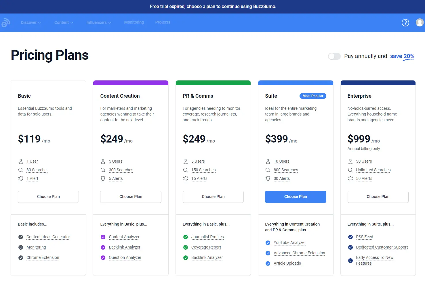 Buzzsumo Pricing Plans