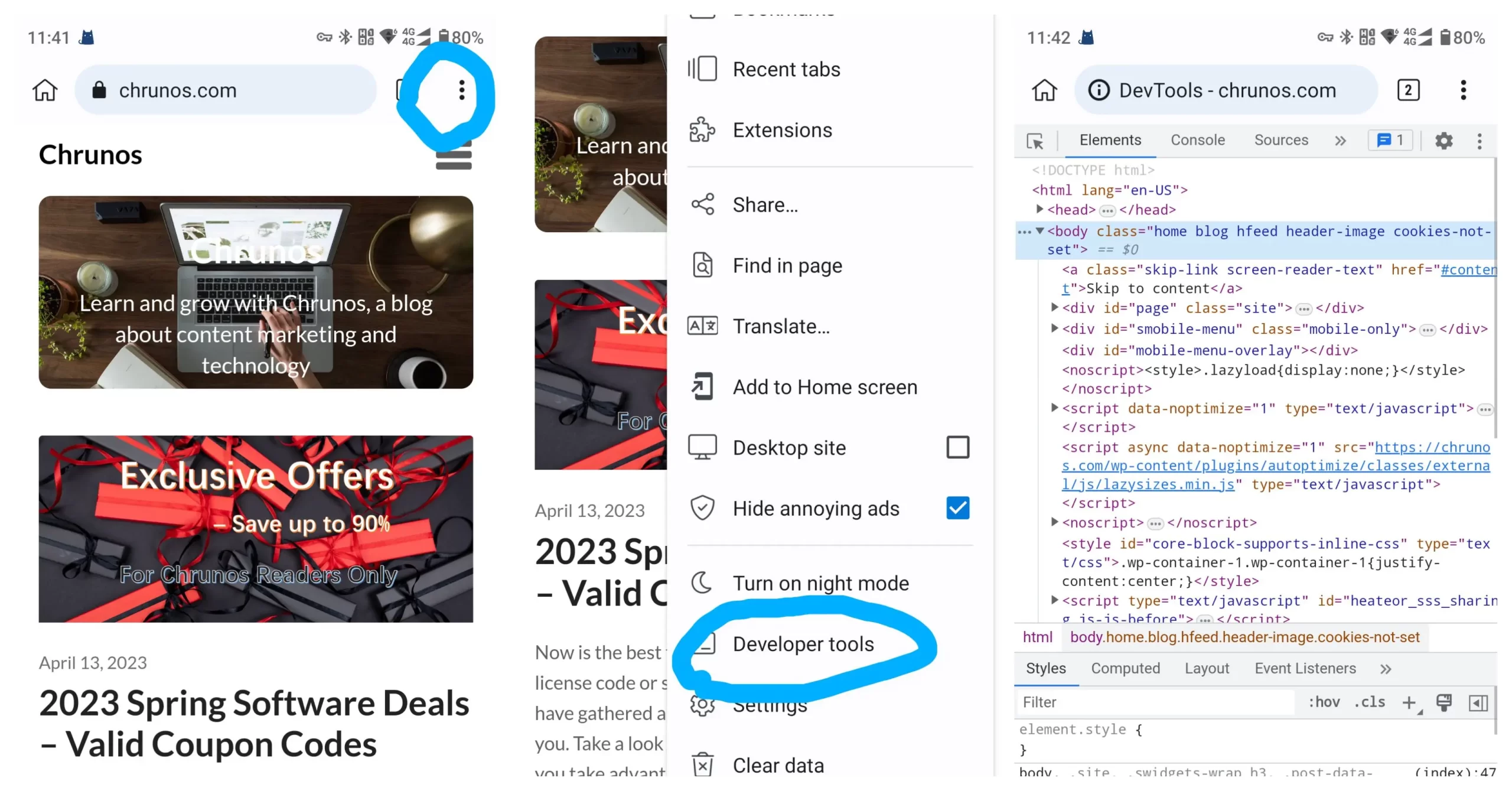 View Source Code including JavaScript Android