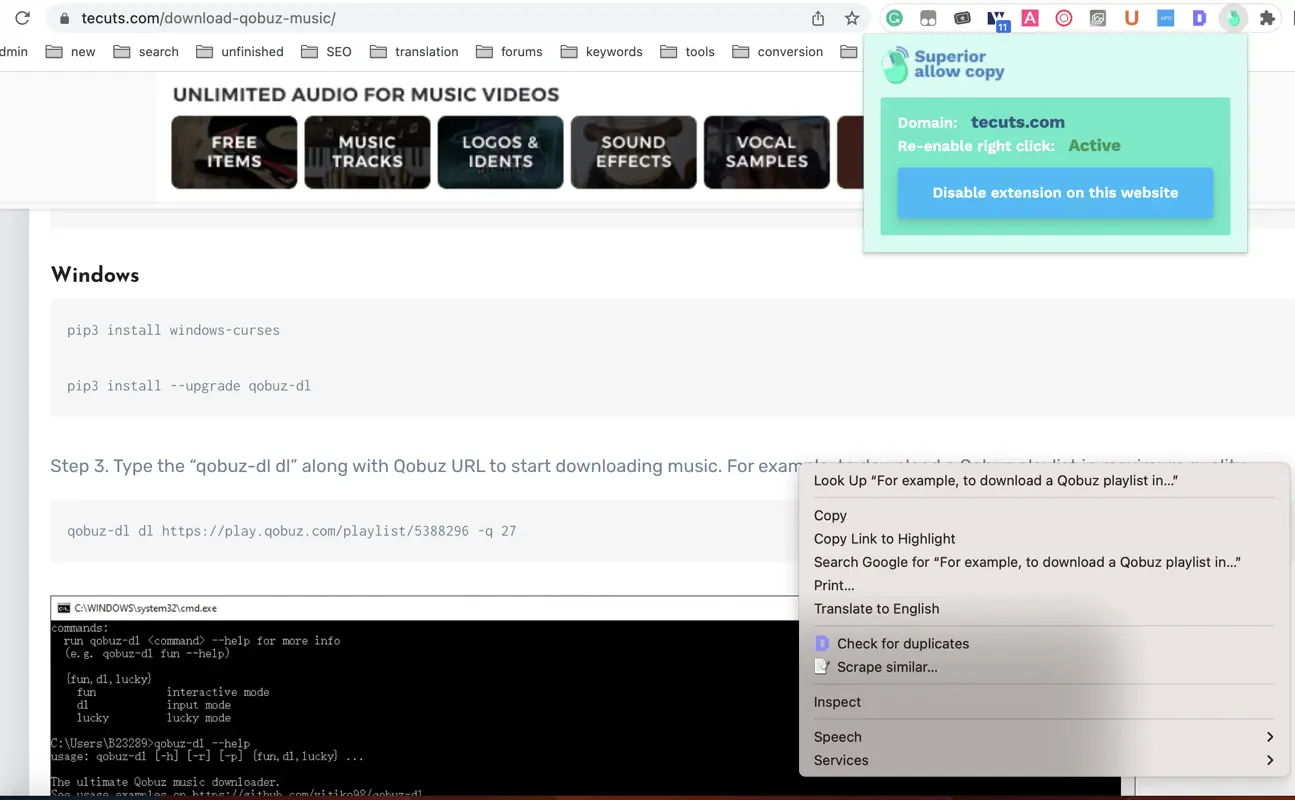 Allow Copy Chrome Extension