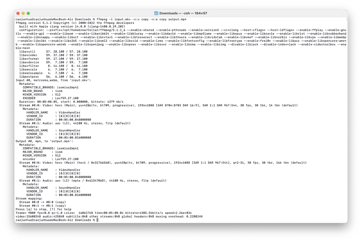 FFmpeg Convert MKV to MP4